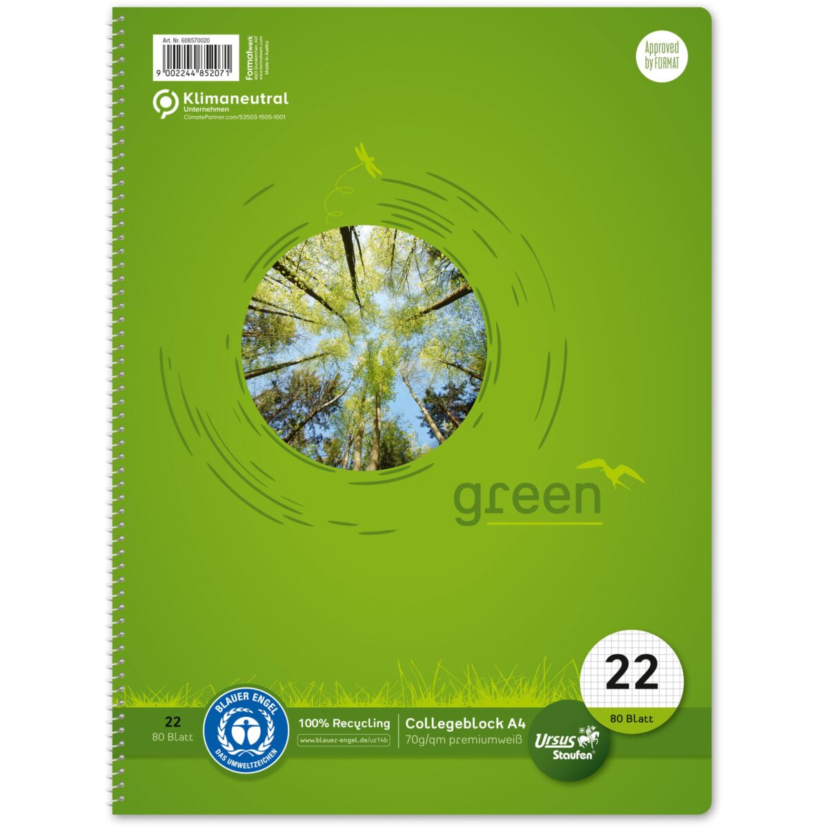URSUS Collegeblock green A4 608570020 kariert 5mm, 70g 80 Blatt – Hochwertig & günstig bei ShopDeca