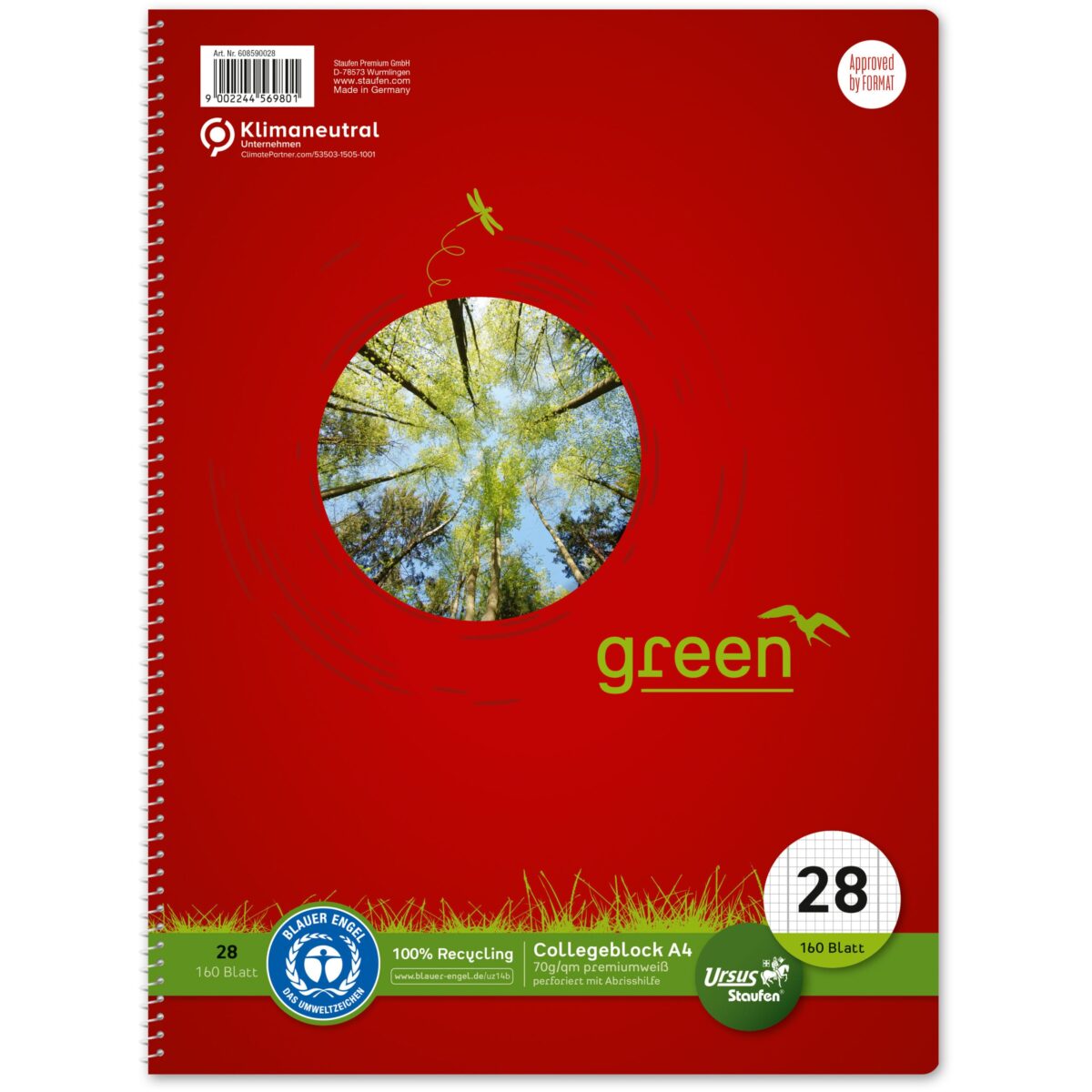 URSUS Collegeblock green A4 608590028 kariert 5mm, 70g 160 Blatt – Hochwertig & günstig bei ShopDeca