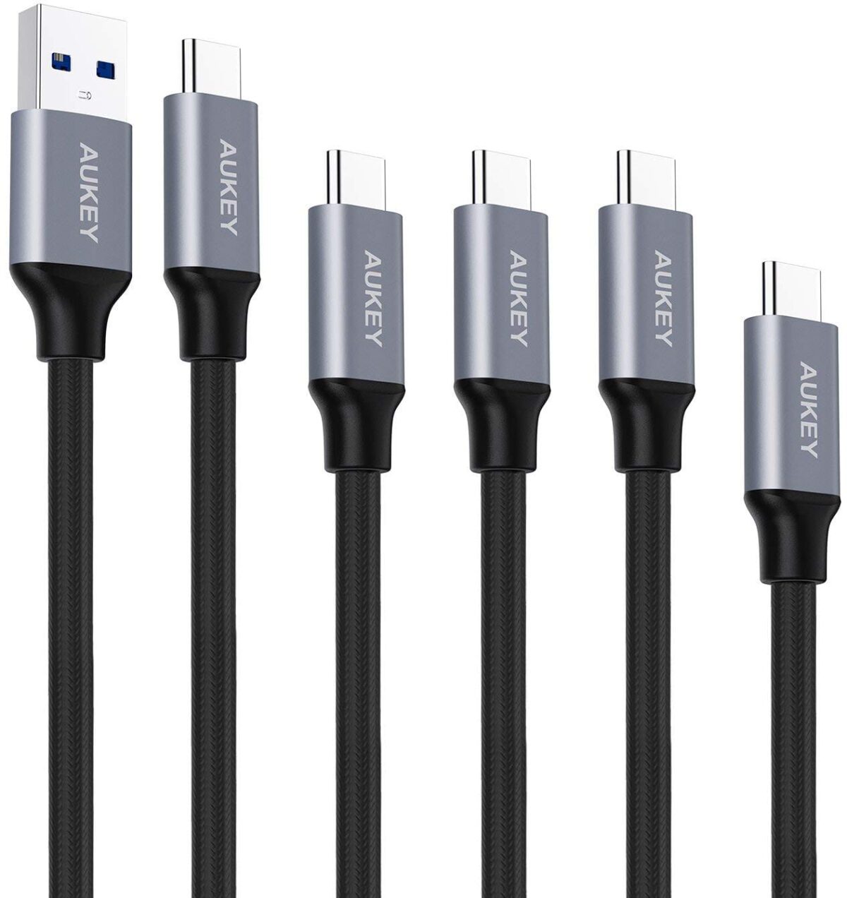 AUKEY ImpulseCable USB-A-to-C bl. CB-CMD2 5Pack 1x2M,3x1M,1x0.3M alu – Hochwertig & günstig bei ShopDeca