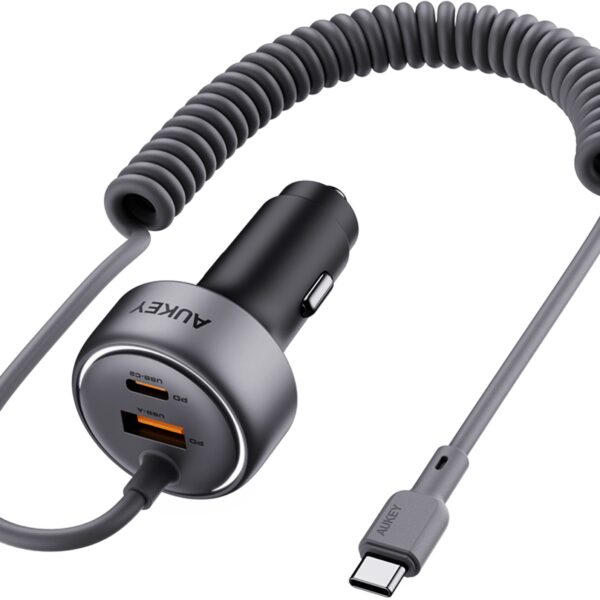 AUKEY Pathfinder Sling Car Char. CC-P2 2-Port,USB-A&C,Buit-in-Cable