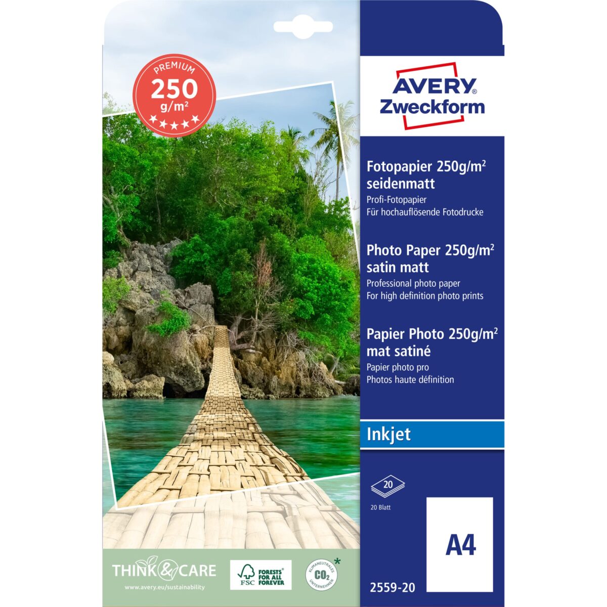 AVERY ZWECKFORM InkJet Fotopapier A4 2559-20 250g,matt, weiss 20 Blatt – Hochwertig & günstig bei ShopDeca