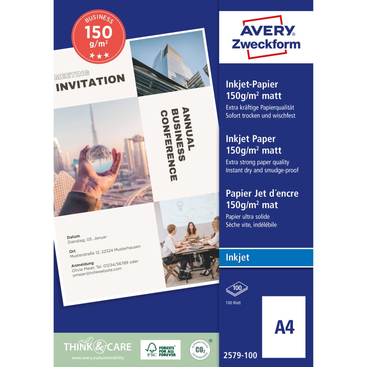 AVERY ZWECKFORM InkJet-Papier A4 2579-100 150g, weiss 100 Blatt – Hochwertig & günstig bei ShopDeca
