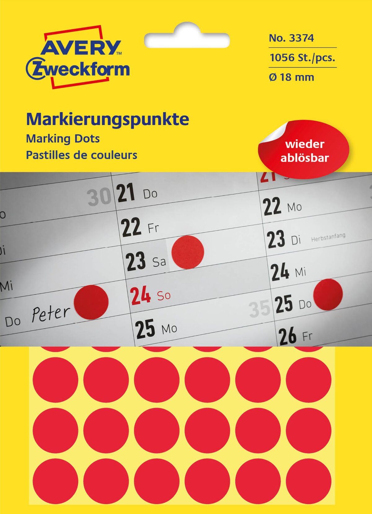 AVERY ZWECKFORM Markierungspunkte 3374Z 18mm rot 1056Stk. 22 Blatt – Hochwertig & günstig bei ShopDeca