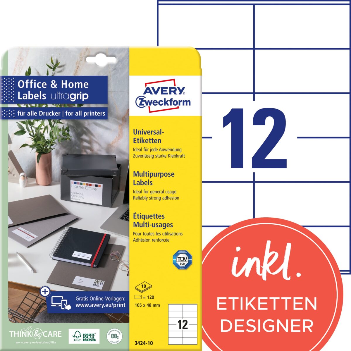 AVERY ZWECKFORM Etiketten 48x105mm 3424-10 weiss, perm. 10 Blatt/12 Stk. – Hochwertig & günstig bei ShopDeca
