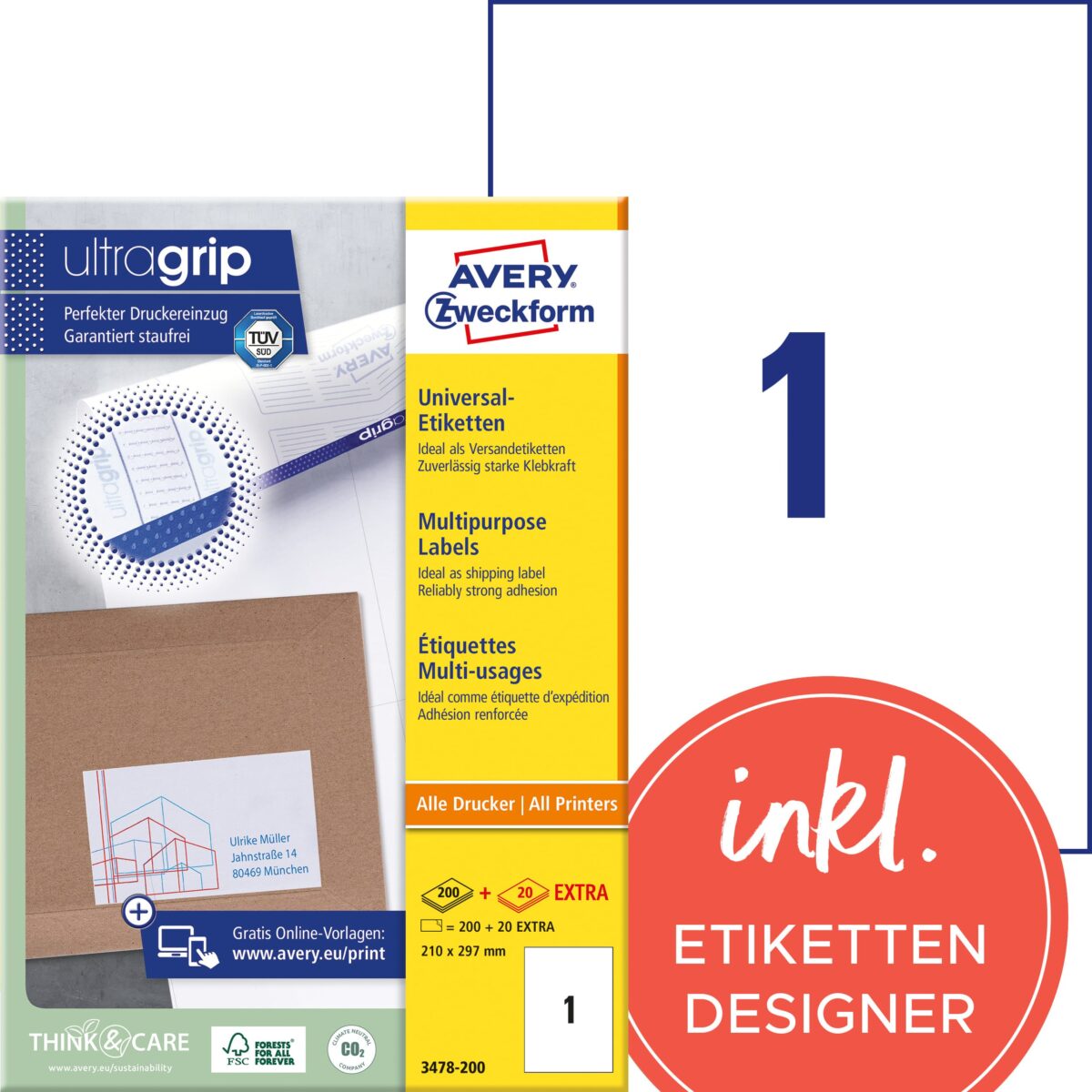 AVERY ZWECKFORM Etiketten 210x297mm 3478-200 weiss 220 Stk./200+20 Blatt – Hochwertig & günstig bei ShopDeca
