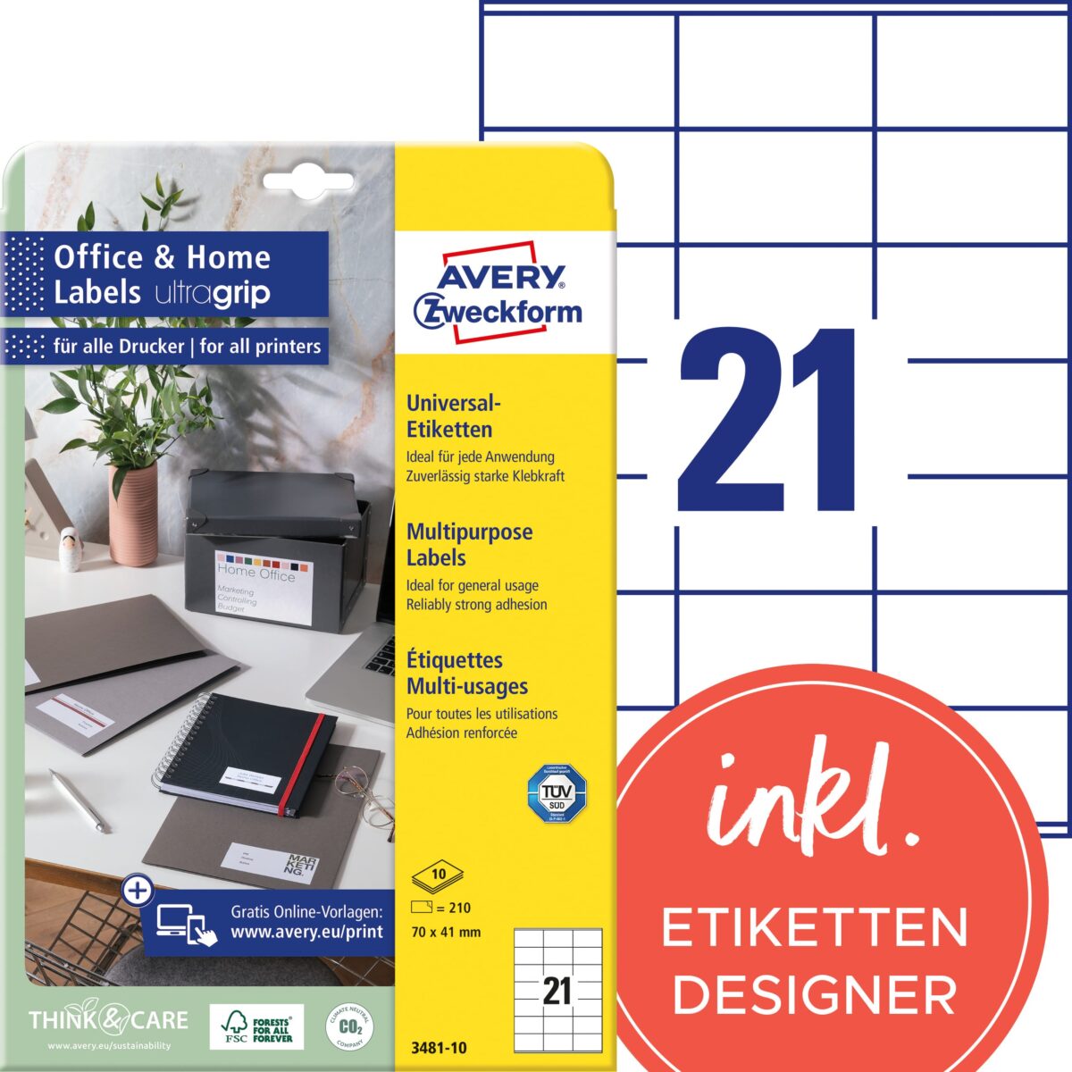 AVERY ZWECKFORM Etiketten 41x70mm 3481-10 weiss, perm. 10 Blatt/21 Stk. – Hochwertig & günstig bei ShopDeca