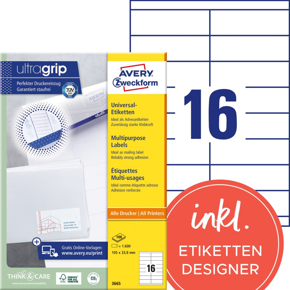 AVERY ZWECKFORM Etiketten 105×33,8mm 3665 weiss 1600 Stk./100 Blatt – Hochwertig & günstig bei ShopDeca