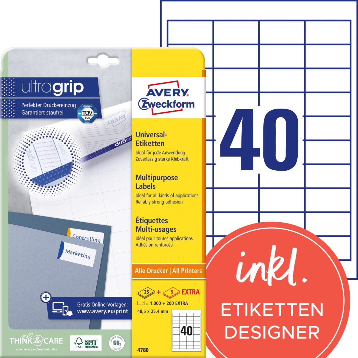 AVERY ZWECKFORM Etiketten (1000 Stück) A4 4780 weiss 1200 Stk./25 + 5 Blatt – Hochwertig & günstig bei ShopDeca