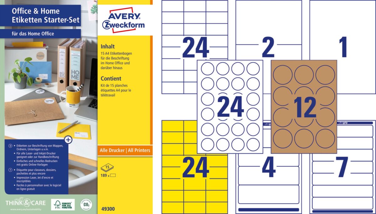 AVERY ZWECKFORM Etiketten Starter-Set 49300Z ass., perm. 15 Blatt – Hochwertig & günstig bei ShopDeca