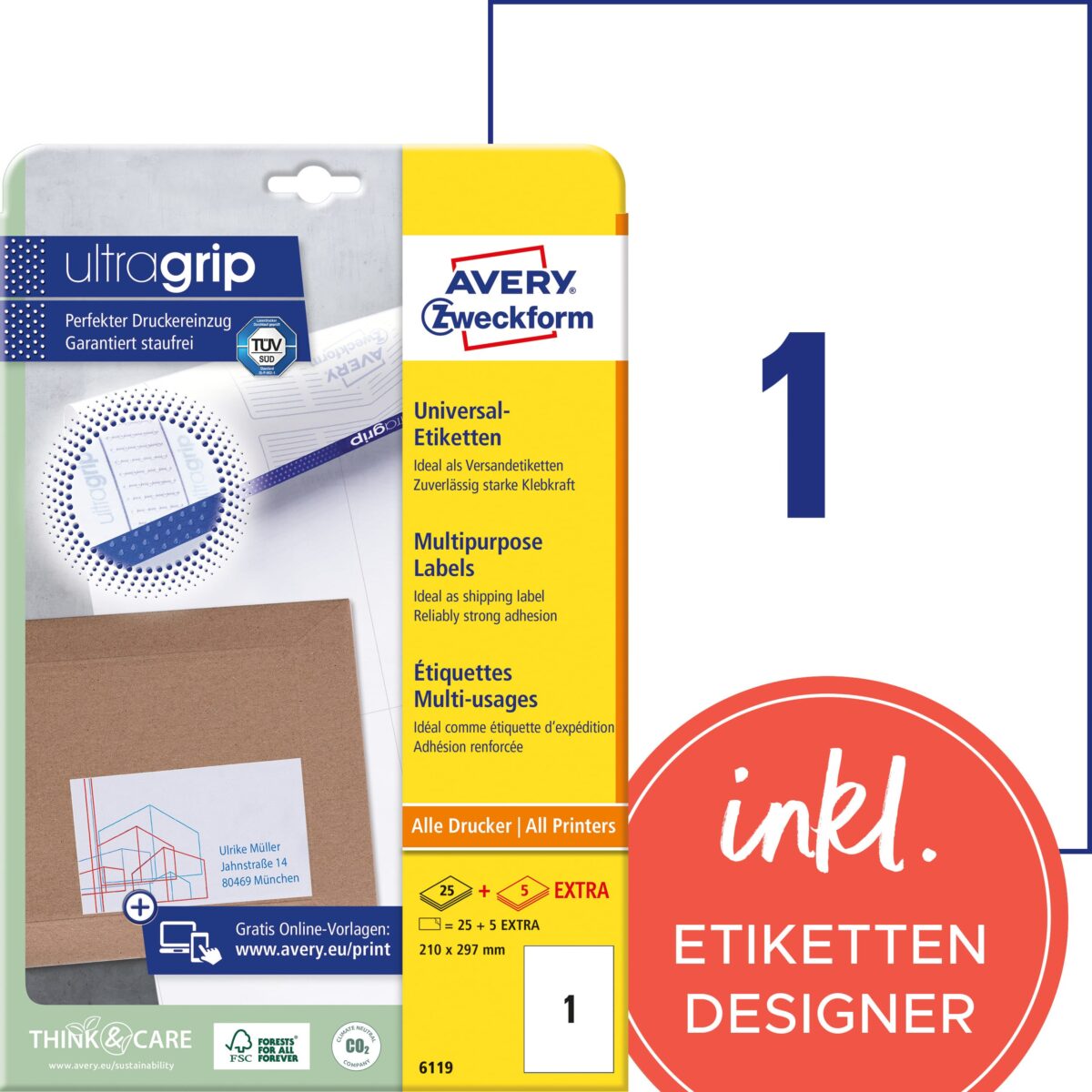AVERY ZWECKFORM Universal-Etikett. 210x297mm 6119 weiss 30 Stk./25 + 5 Blatt – Hochwertig & günstig bei ShopDeca