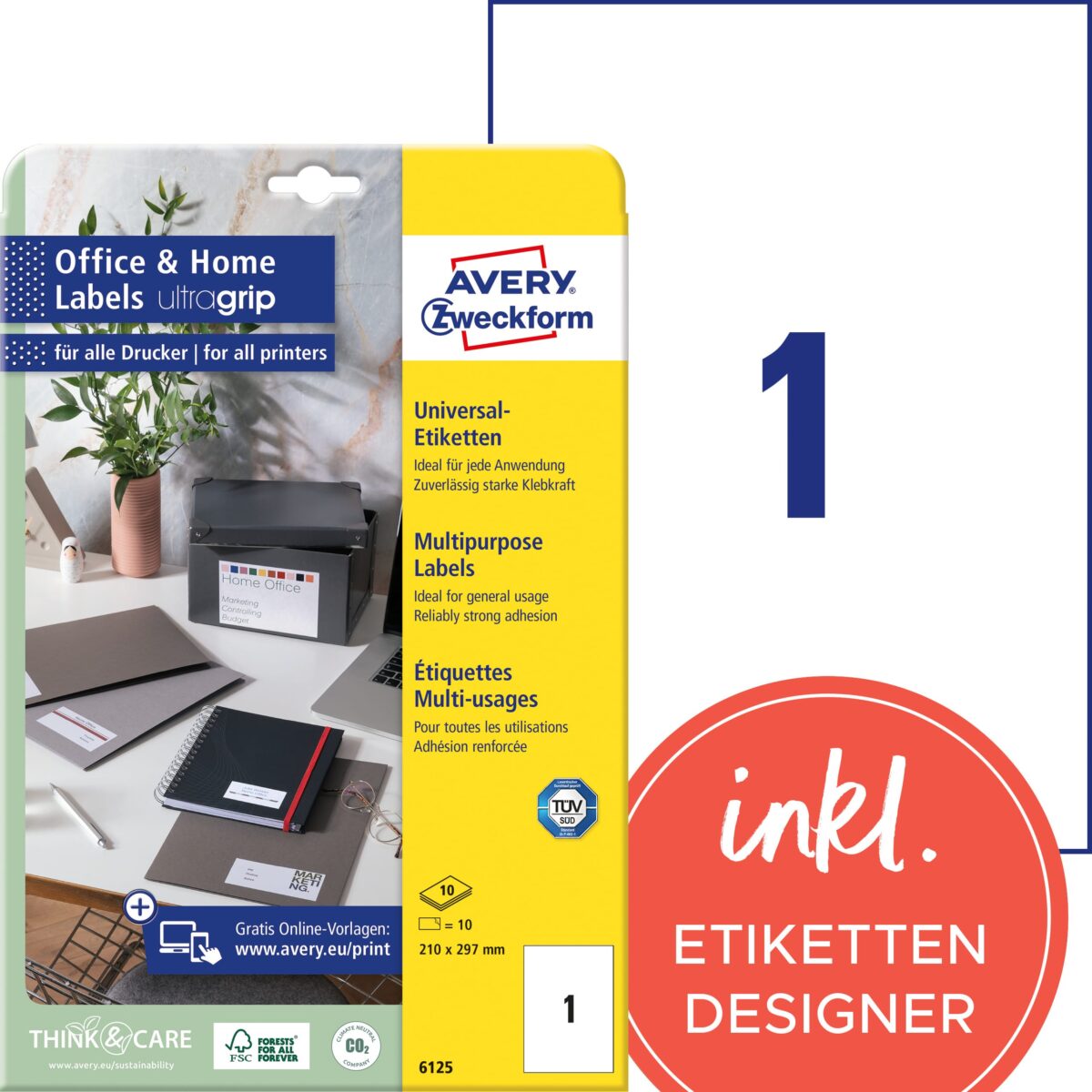 AVERY ZWECKFORM Etiketten 210x297mm 6125 weiss 10 Stk./10 Blatt – Hochwertig & günstig bei ShopDeca