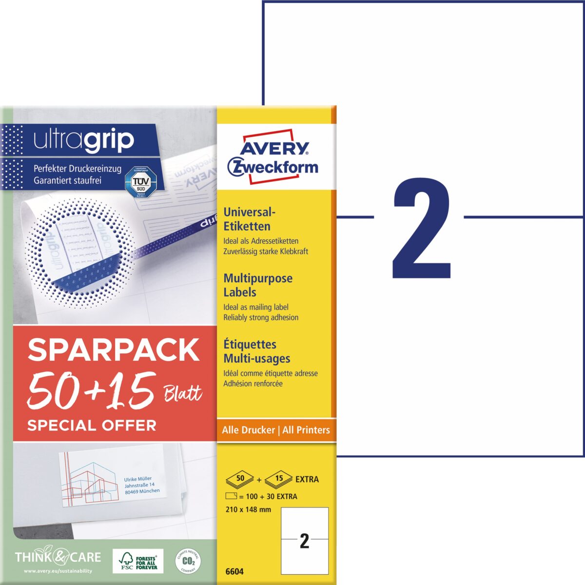 AVERY ZWECKFORM Universal-Etiketten 210x148mm 6604Z weiss 130 Stk./65 Blatt – Hochwertig & günstig bei ShopDeca