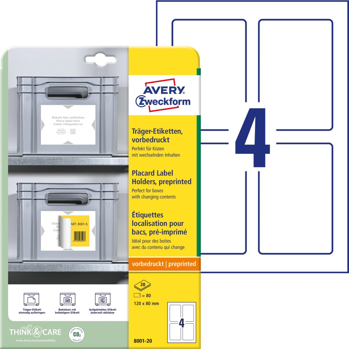 AVERY ZWECKFORM Träger-Etiketten 120x80mm 8001-20 hellgrau 80 Stk./20 Blatt – Hochwertig & günstig bei ShopDeca