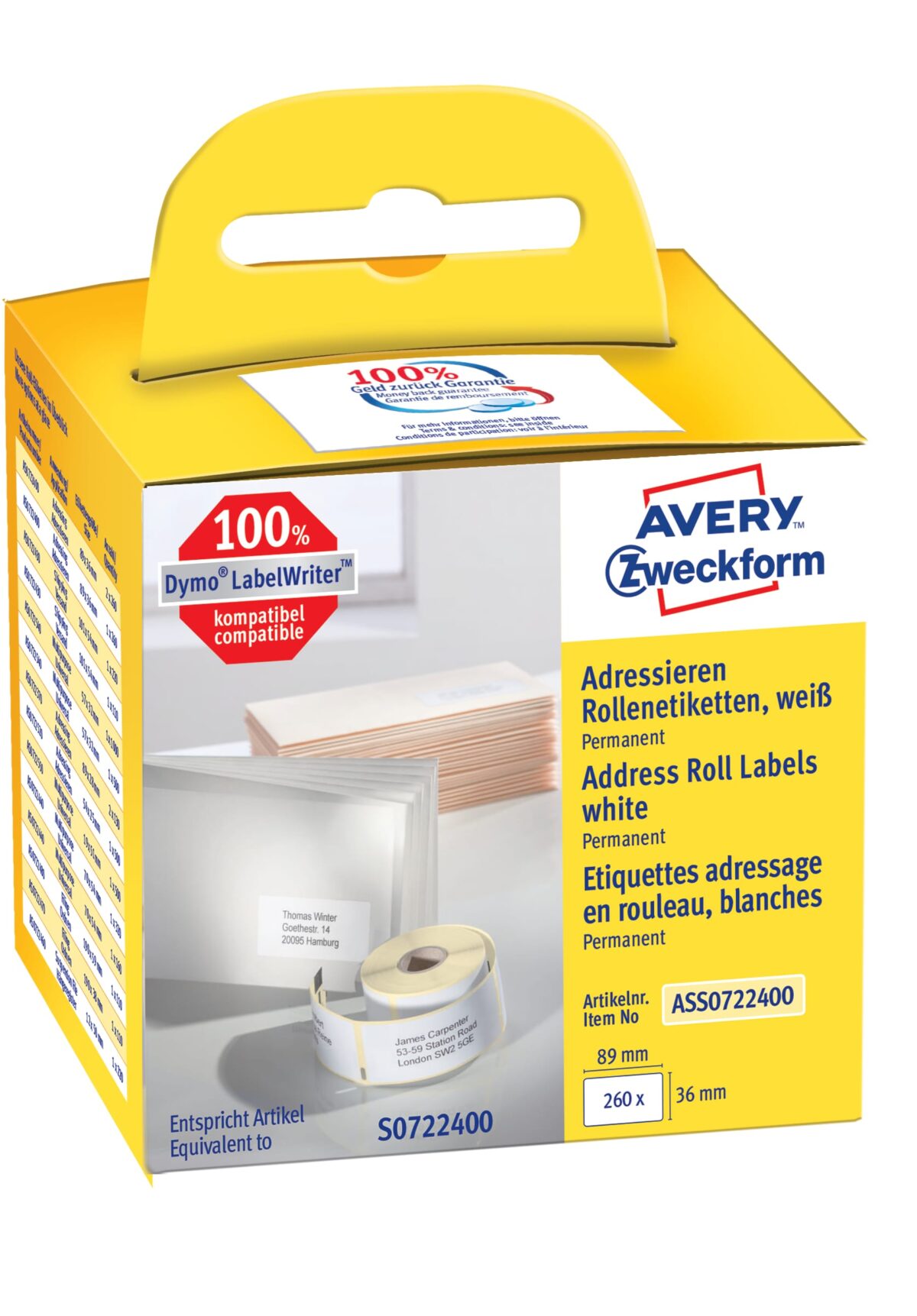 AVERY ZWECKFORM Adress-Etiketten 89x36mm ASS0722400 weiss, Rolle 260 Stück – Hochwertig & günstig bei ShopDeca