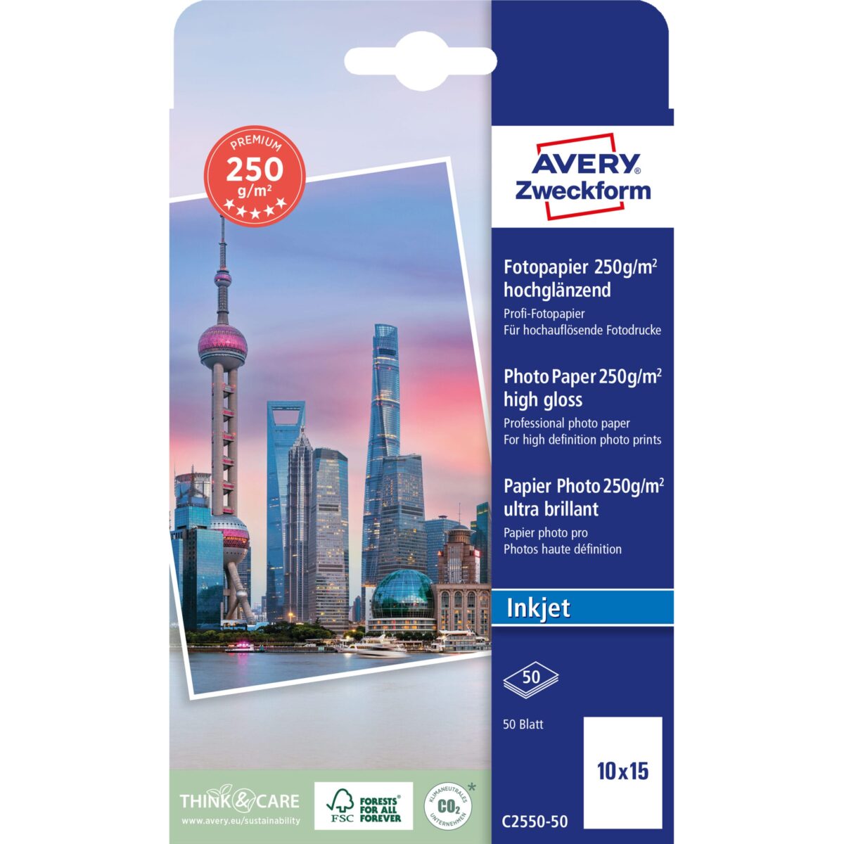 AVERY ZWECKFORM InkJet Fotopapier 10x15cm C2550-50 250g, glossy 50 Blatt – Hochwertig & günstig bei ShopDeca