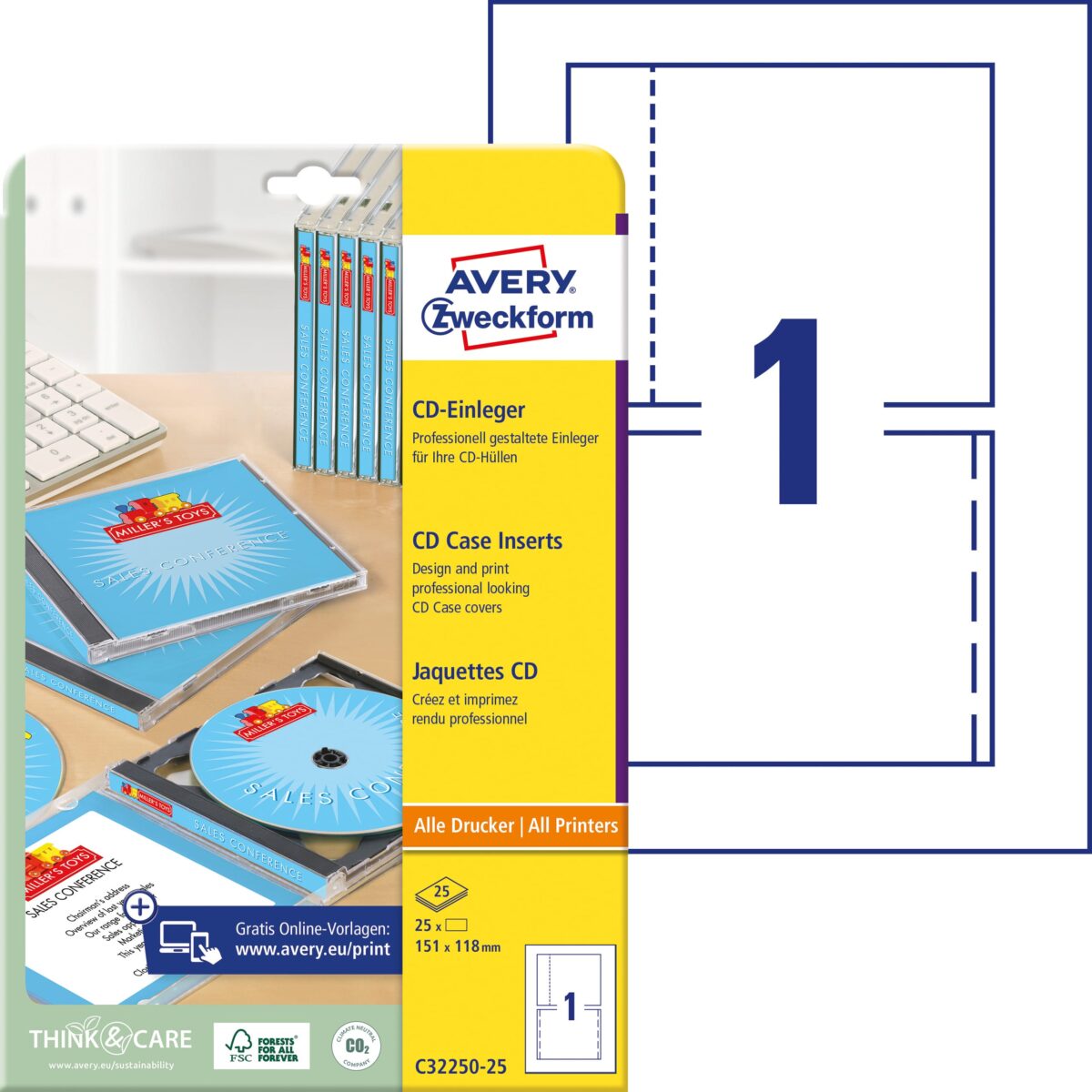 AVERY ZWECKFORM CD-Einleger 151x118mm C32250-25 A4 25 Stk. – Hochwertig & günstig bei ShopDeca