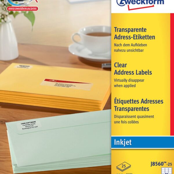 AVERY ZWECKFORM Etiketten J8560 J8560-25 63.5x38.1mm transp.525Stk.20B