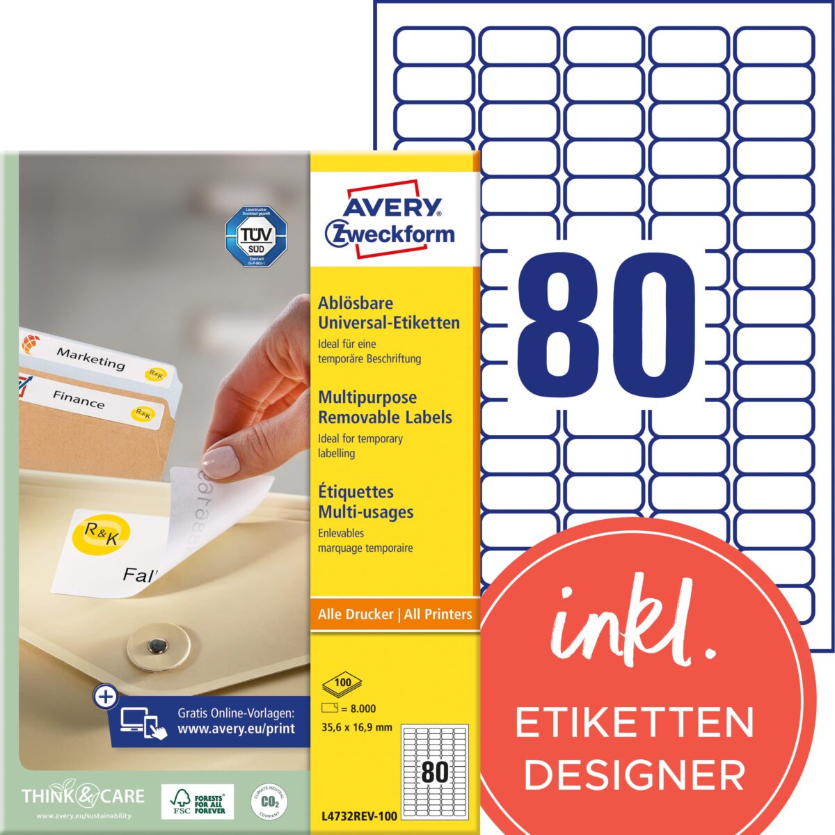 AVERY ZWECKFORM Universaletiketten 35,6x16,9mm L4732REV-100 weiss,non-perm. 8000S./100B. – Hochwertig & günstig bei ShopDeca