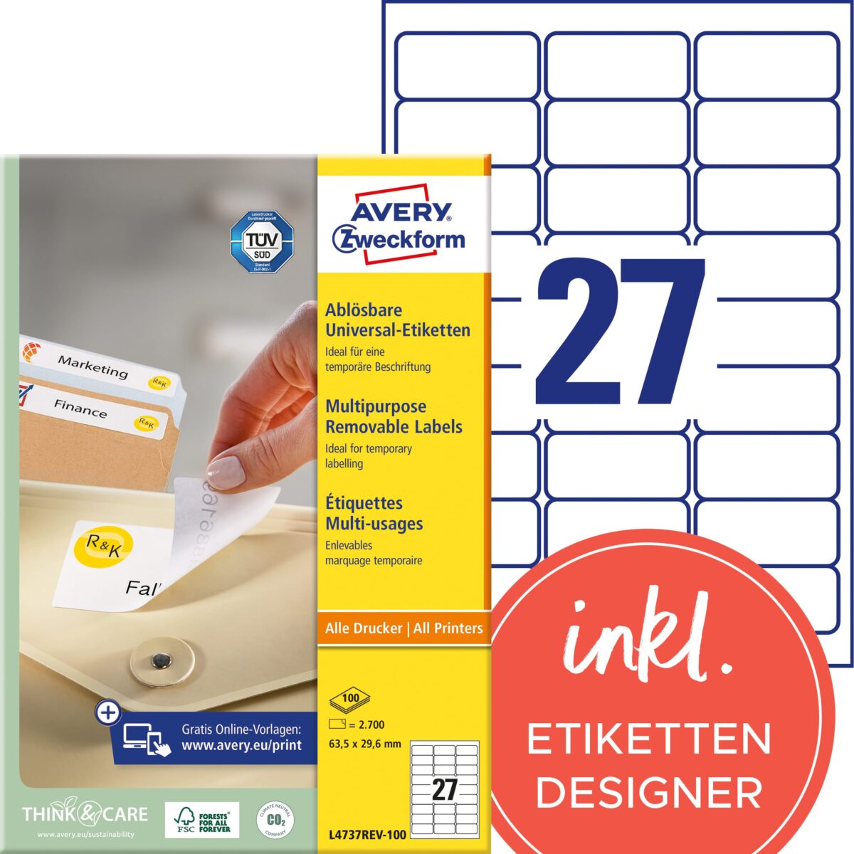 AVERY ZWECKFORM Universaletiketten 63,5x29,6mm L4737REV-100 weiss,non-perm. 2700Stk.100B. – Hochwertig & günstig bei ShopDeca