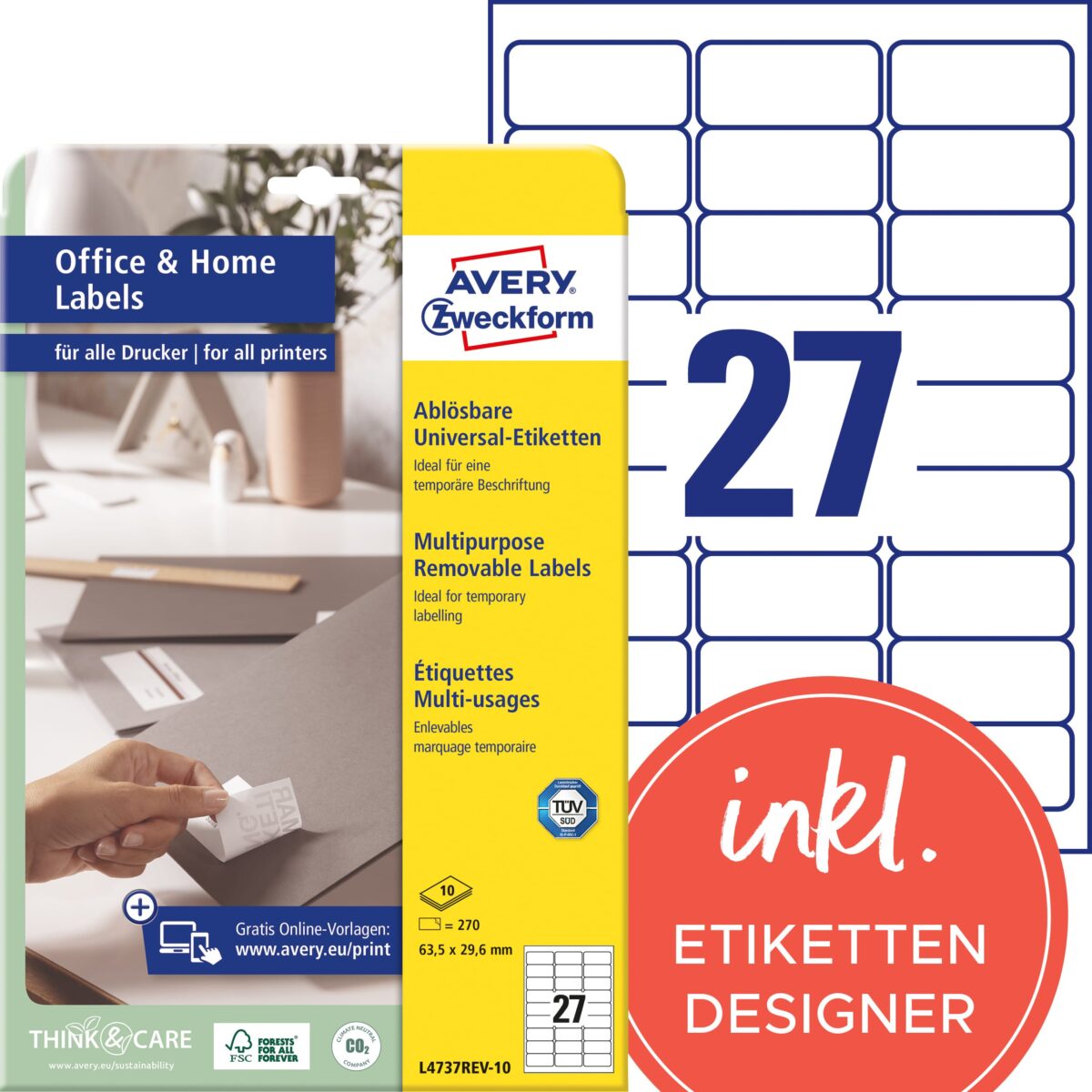 AVERY ZWECKFORM Etiketten 63,5x29,6mm L4737REV1 weiss 270 Stück – Hochwertig & günstig bei ShopDeca