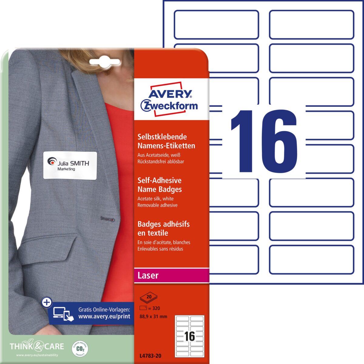 AVERY ZWECKFORM Namens-Etiketten 88,9x31mm L4783-20 weiss, Laser 20 Blatt – Hochwertig & günstig bei ShopDeca