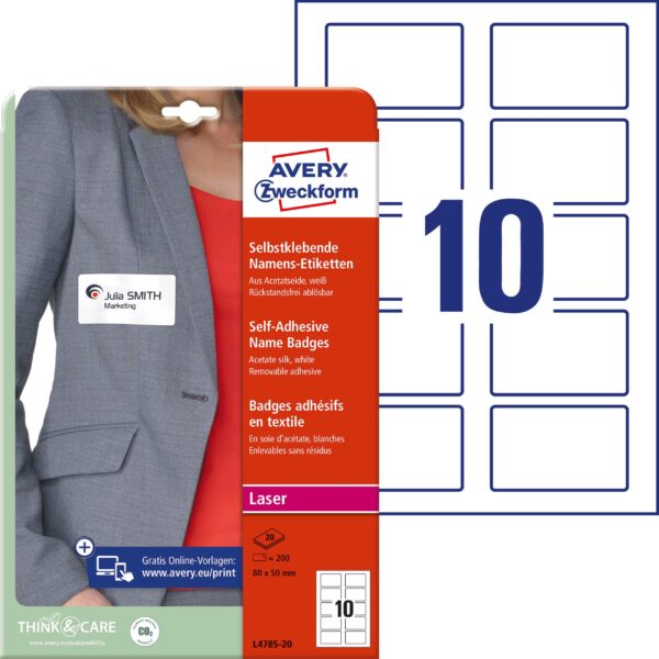 AVERY ZWECKFORM Namensetiketten L4785-20 weiss 80x50mm 200 Stück