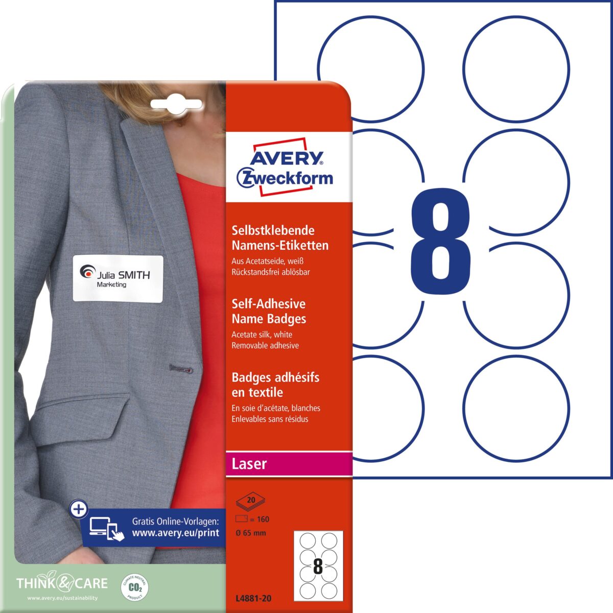 AVERY ZWECKFORM Namensetiketten 65mm L4881-20 weiss 20 Blatt/160 Stk. – Hochwertig & günstig bei ShopDeca