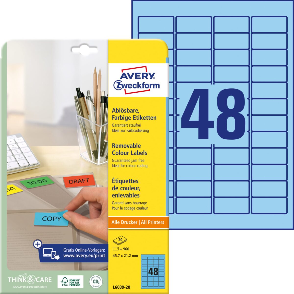 AVERY ZWECKFORM Etiketten 45,7x21,2mm L6039-20 blau 960Stk./20Bl. – Hochwertig & günstig bei ShopDeca