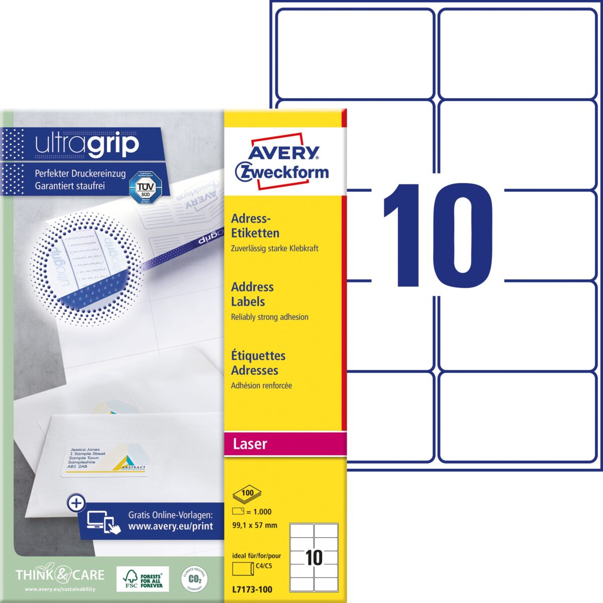 AVERY ZWECKFORM Adressetiketten 99,1x57mm L7173-100 weiss 1000 Stk./100 Blatt – Hochwertig & günstig bei ShopDeca