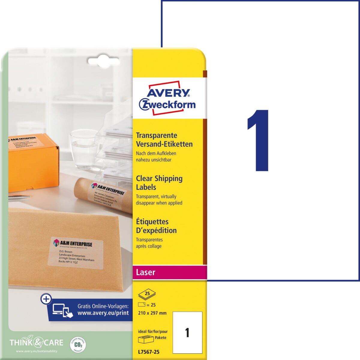AVERY ZWECKFORM Adressetiketten 210x297mm L7567-25 Laser, transp. 25Stk./25Bl. – Hochwertig & günstig bei ShopDeca