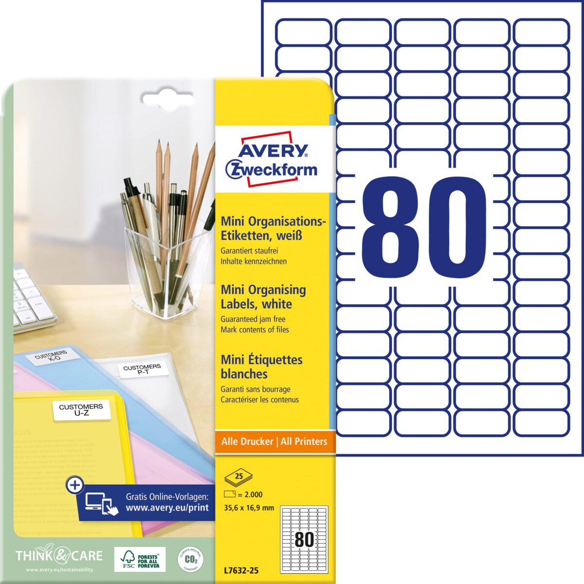 AVERY ZWECKFORM Mini Etiketten weiss L7632-25 2000 Stk./25 Blatt – Hochwertig & günstig bei ShopDeca