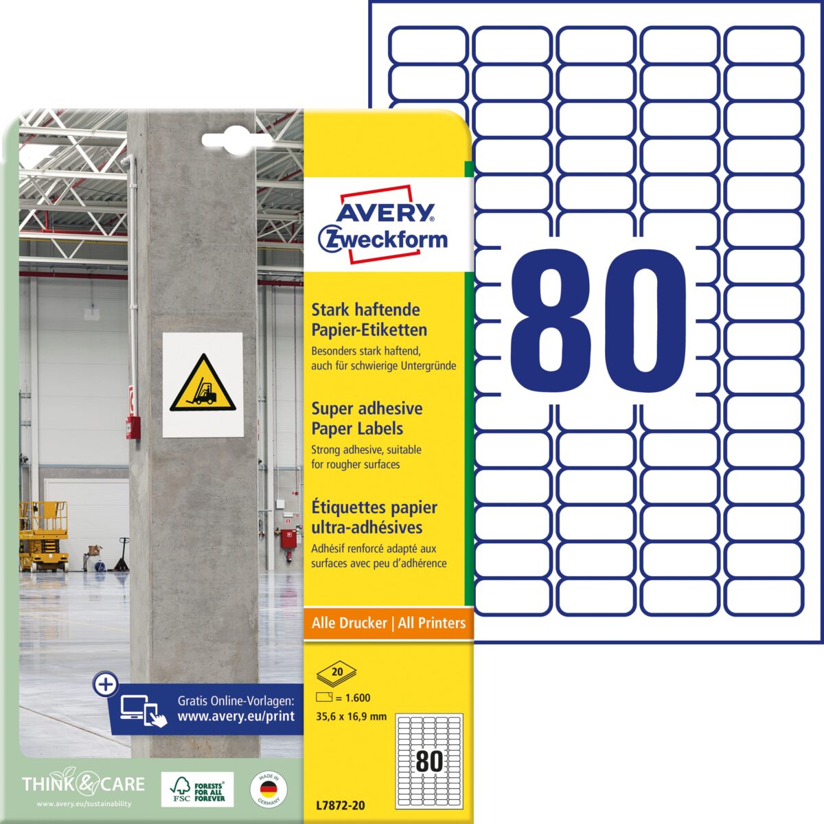 AVERY ZWECKFORM Etiketten Univ. 35.6x16.9mm L7872-20 weiss, stark haftend 20 Blatt – Hochwertig & günstig bei ShopDeca