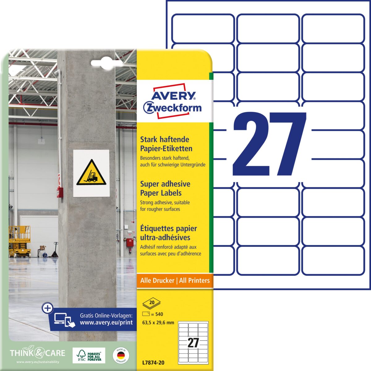AVERY ZWECKFORM Etiketten Univ. 63.5x29.6mm L7874-20 weiss, stark haftend 20 Blatt – Hochwertig & günstig bei ShopDeca