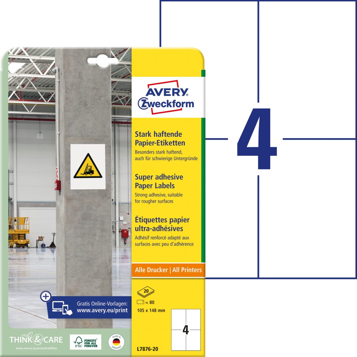 AVERY ZWECKFORM Etiketten Universal 105x148mm L7876-20 weiss, stark haftend 20 Blatt – Hochwertig & günstig bei ShopDeca