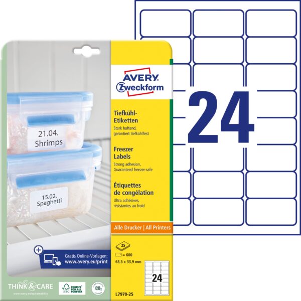 AVERY ZWECKFORM Tiefkühletiketten 63,5x33,9mm L7970-25 600 Stück