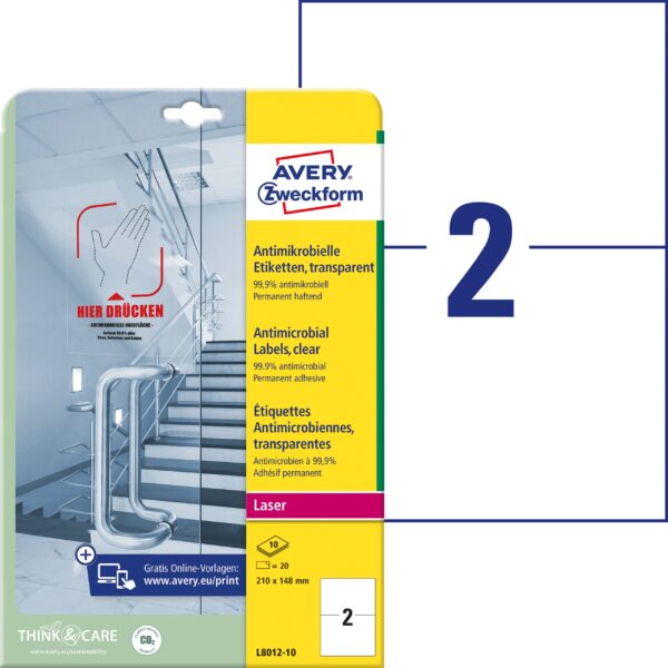 AVERY ZWECKFORM Etiketten L8012-10 Antimic. 210x148mm transp.