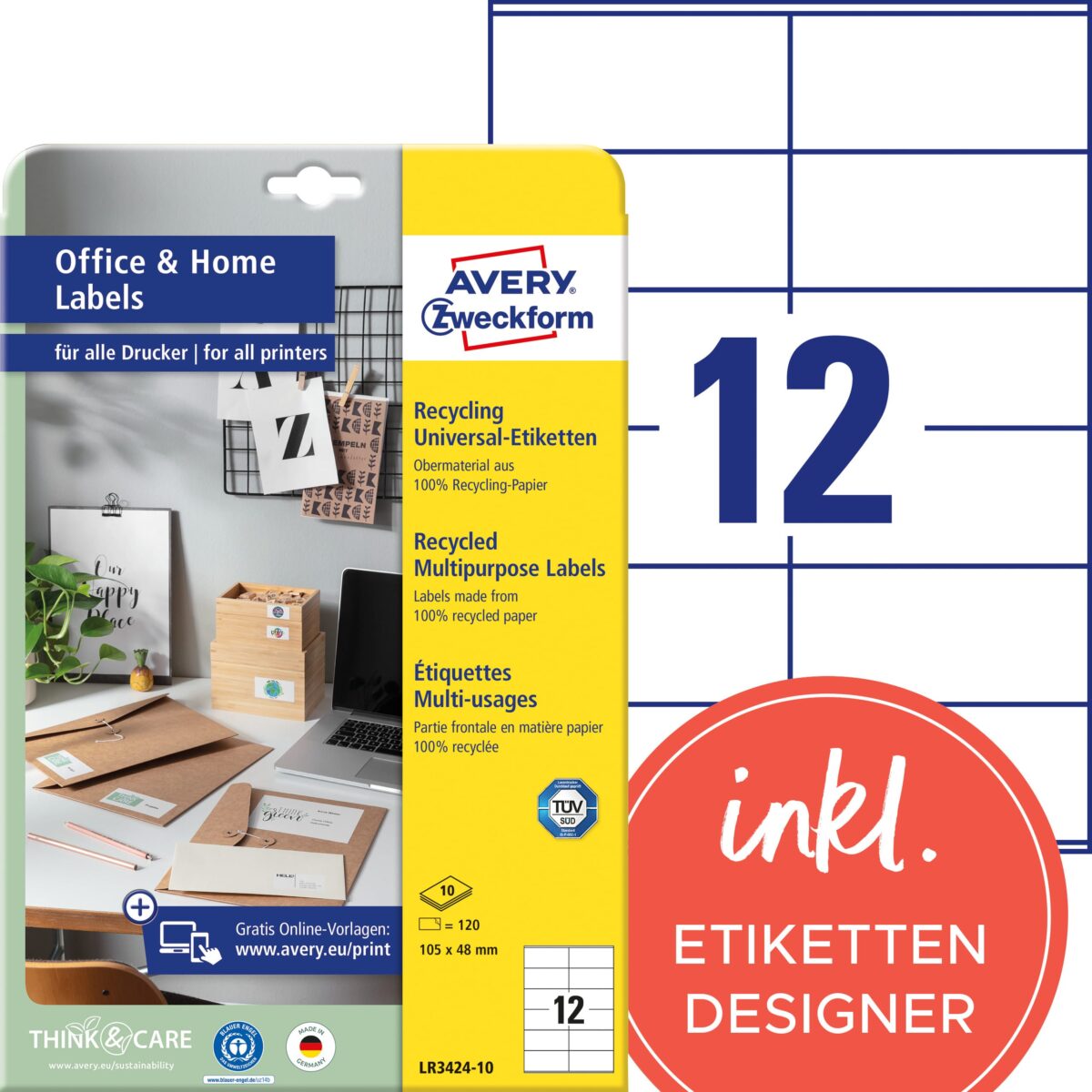 AVERY ZWECKFORM Etiketten 48x105mm LR3424-10 weiss, perm. 10 Blatt/12 Stk. – Hochwertig & günstig bei ShopDeca
