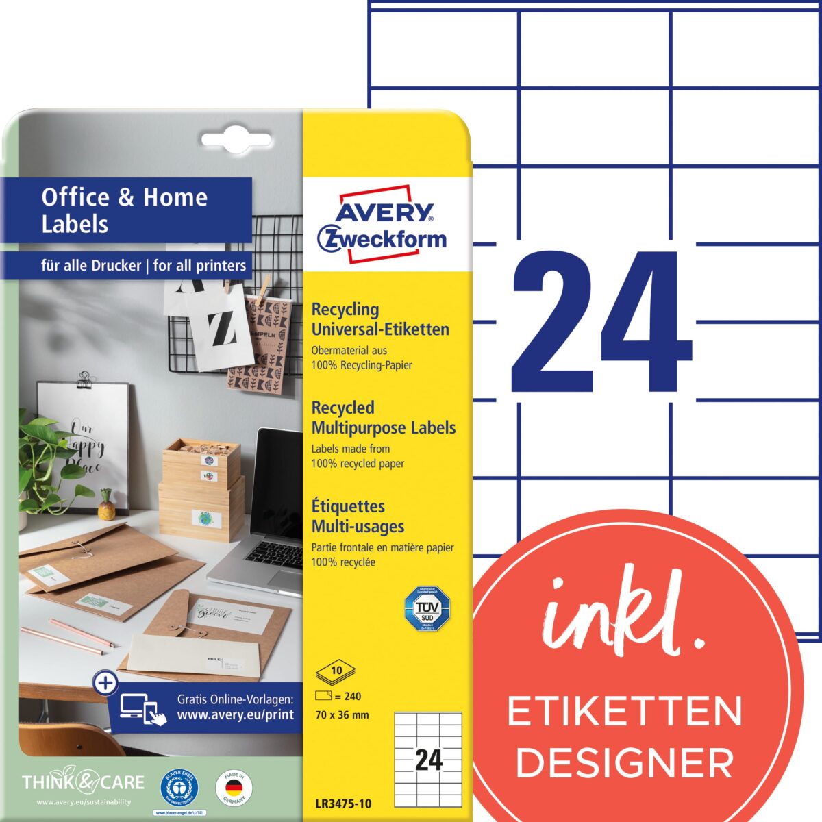 AVERY ZWECKFORM Etiketten 36x70mm LR3475-10 weiss, perm. 10 Blatt/24 Stk. – Hochwertig & günstig bei ShopDeca