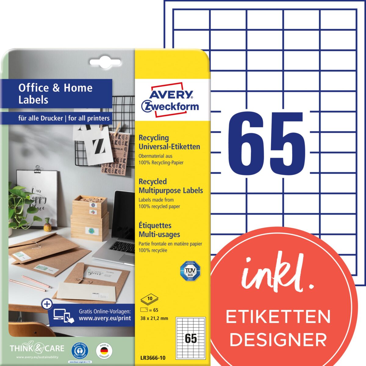 AVERY ZWECKFORM Etiketten 21.2x38mm LR3666-10 weiss, perm. 10 Blatt/65 Stk. – Hochwertig & günstig bei ShopDeca