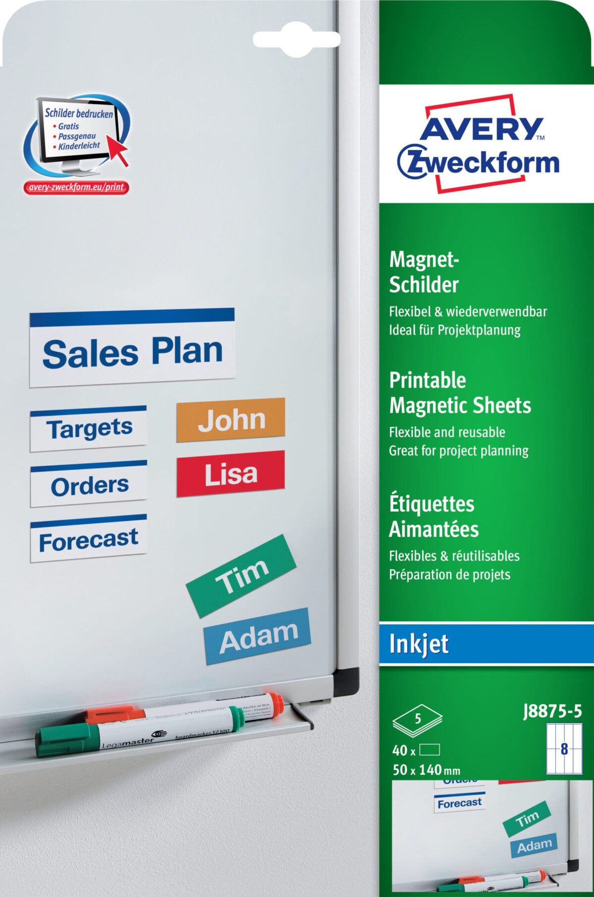 AVERY ZWECKFORM Magnet-Schilder OJ8875-5 50x140,, weiss 40 Stück – Hochwertig & günstig bei ShopDeca