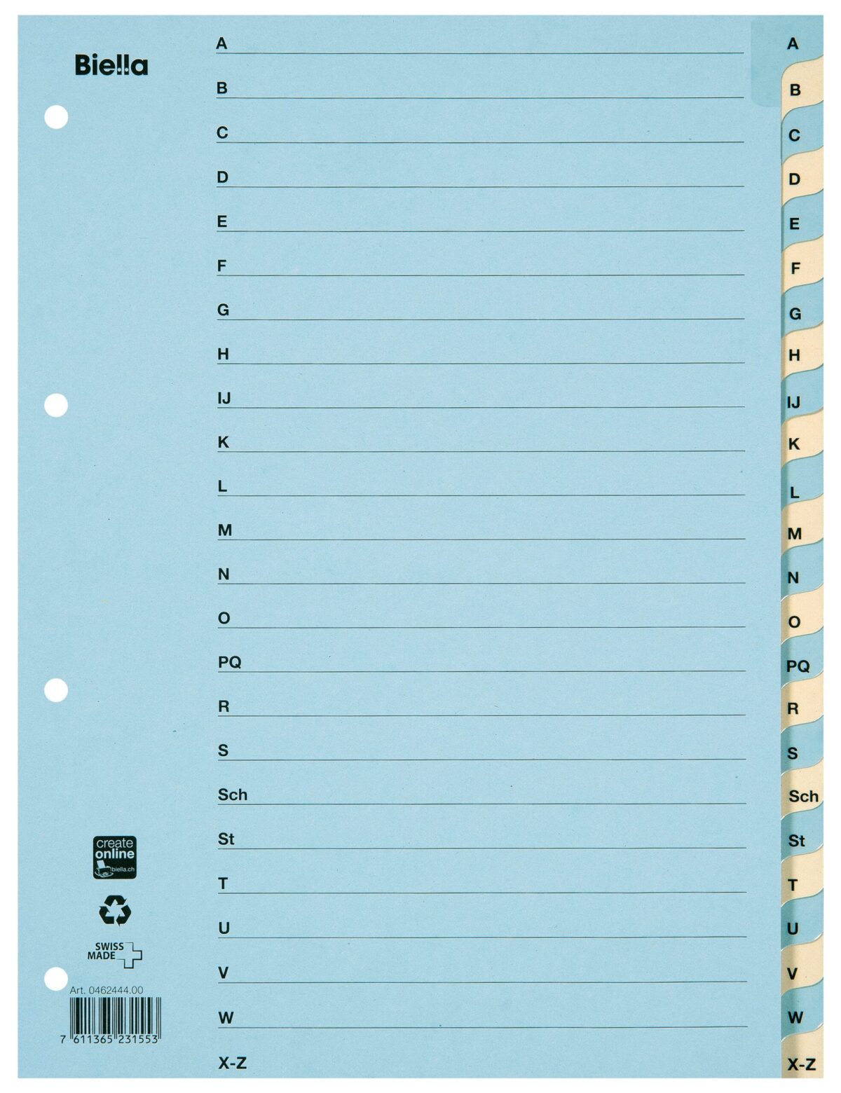 BIELLA Kartonregister 210g A4 46244400U blau/gelb A-Z 24-teilig – Hochwertig & günstig bei ShopDeca