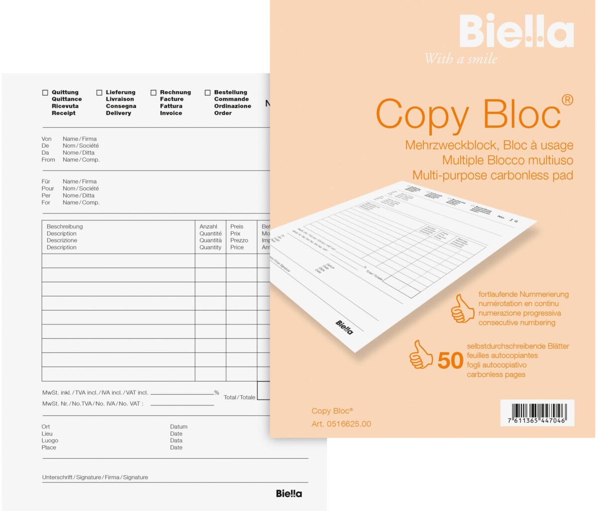 BIELLA Durchschreibeblock Copy A6 51662500U weiss 4-sprachig, Mehrzweck – Hochwertig & günstig bei ShopDeca