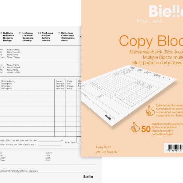 BIELLA Durchschreibeblock Copy A6 51662500U weiss 4-sprachig, Mehrzweck
