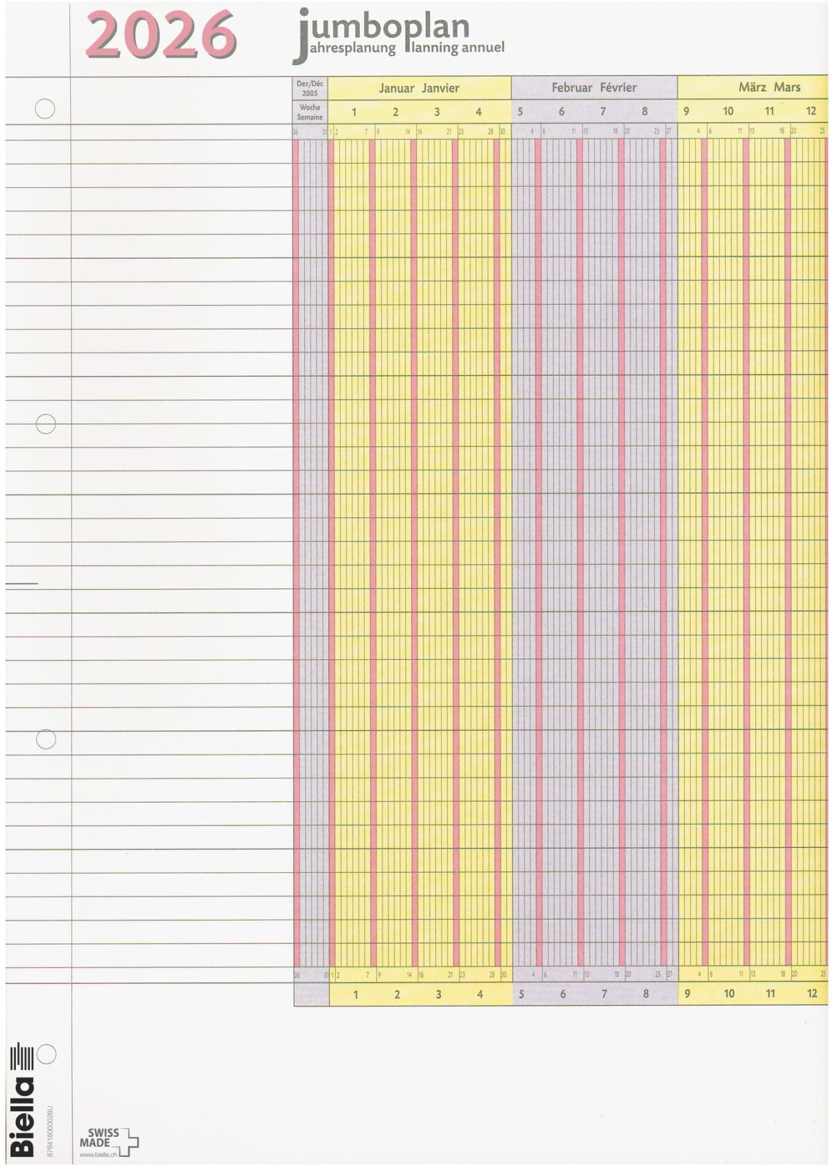 BIELLA Wandplaner Jumbo 2 Stk. 2026 876418000026 1J/1S weiss 64.5x29.7cm – Hochwertig & günstig bei ShopDeca