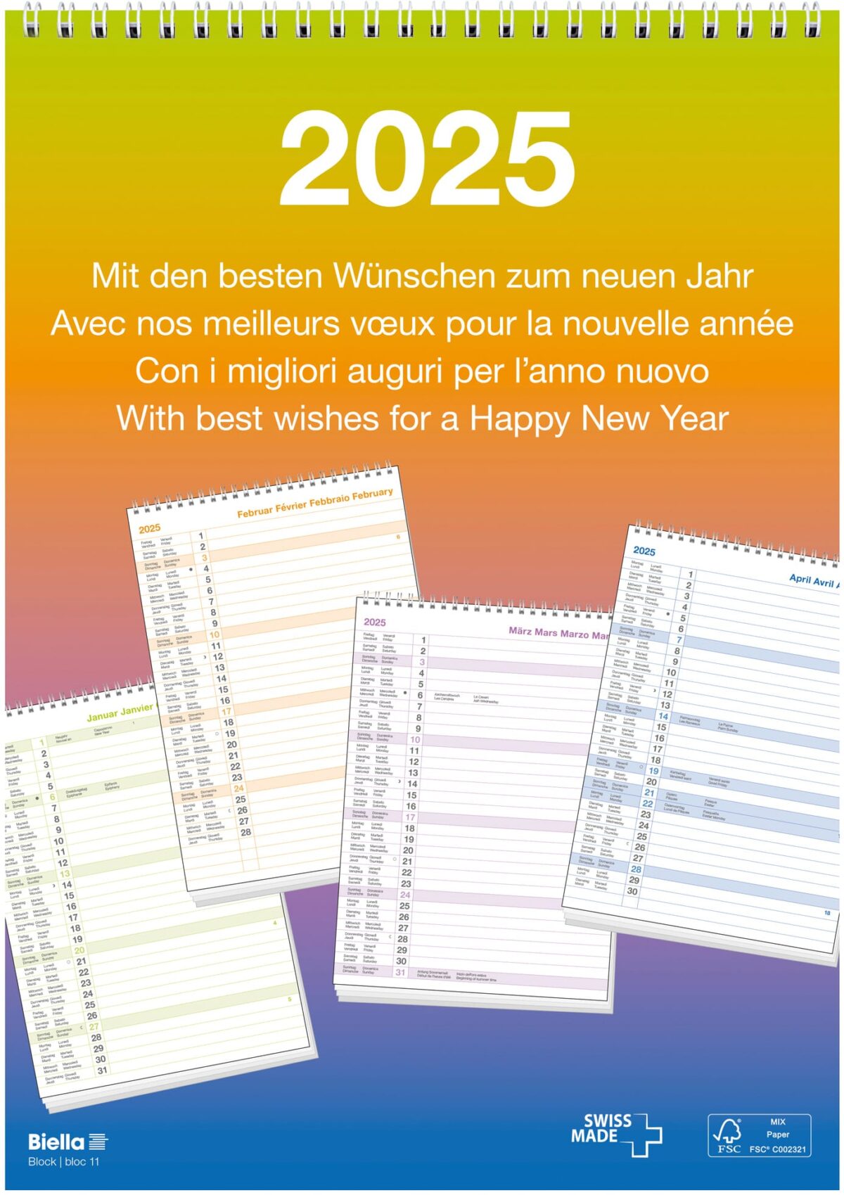 BIELLA Wandkalender Block Nr.11 2025 889011000025 1M/1S Wire-O ML 21x29.7cm – Hochwertig & günstig bei ShopDeca