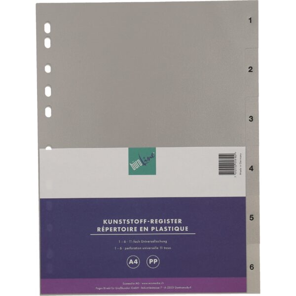 BÜROLINE Register PP A4 40934 grau 1-6