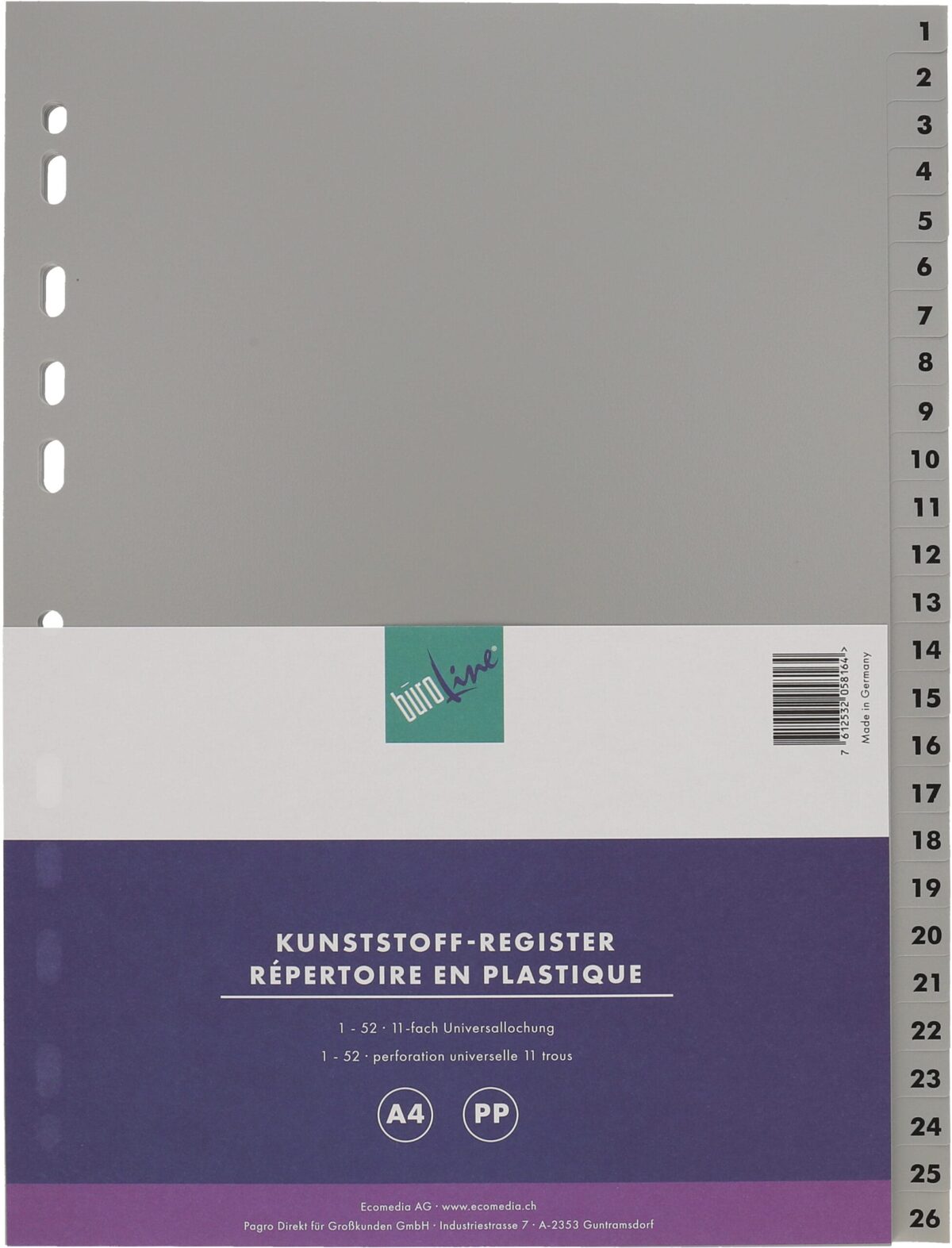 BÜROLINE Register PP A4 40947 grau 1-52 – Hochwertig & günstig bei ShopDeca