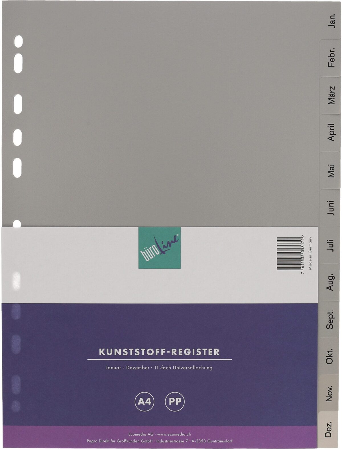 BÜROLINE Register PP A4 40949 grau Jan-Dez DE – Hochwertig & günstig bei ShopDeca
