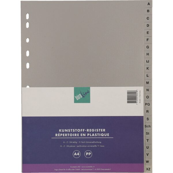 BÜROLINE Register PP A4 40957 grau A-Z 24-teilig