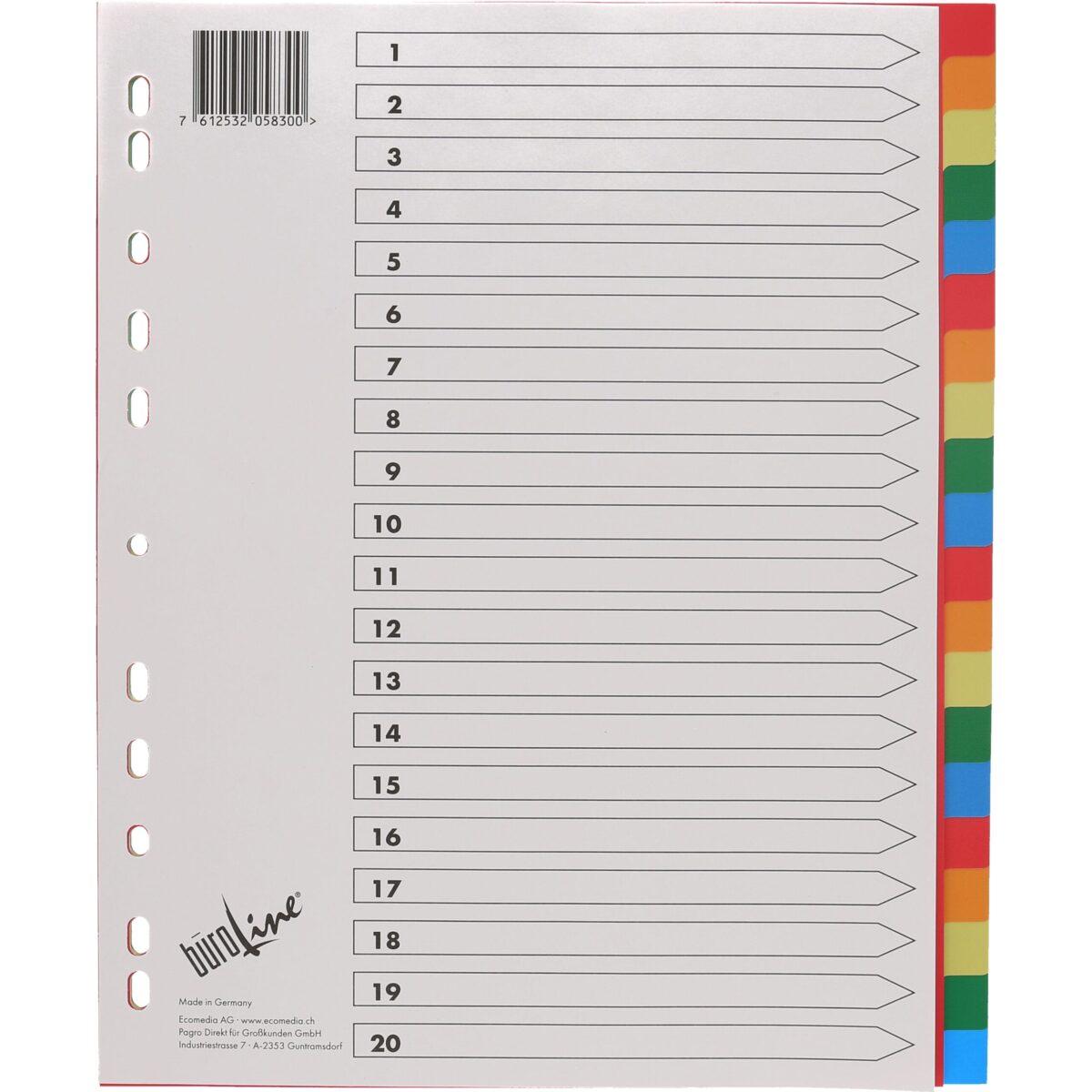 BÜROLINE Register PP A4+ 40992 bunt 20-teilig – Hochwertig & günstig bei ShopDeca